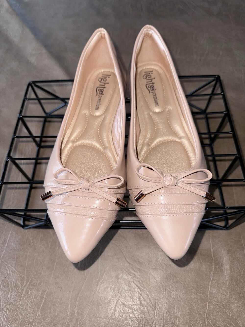 Light Heel Premium Beige Bow Pointed Toe Women's flats
